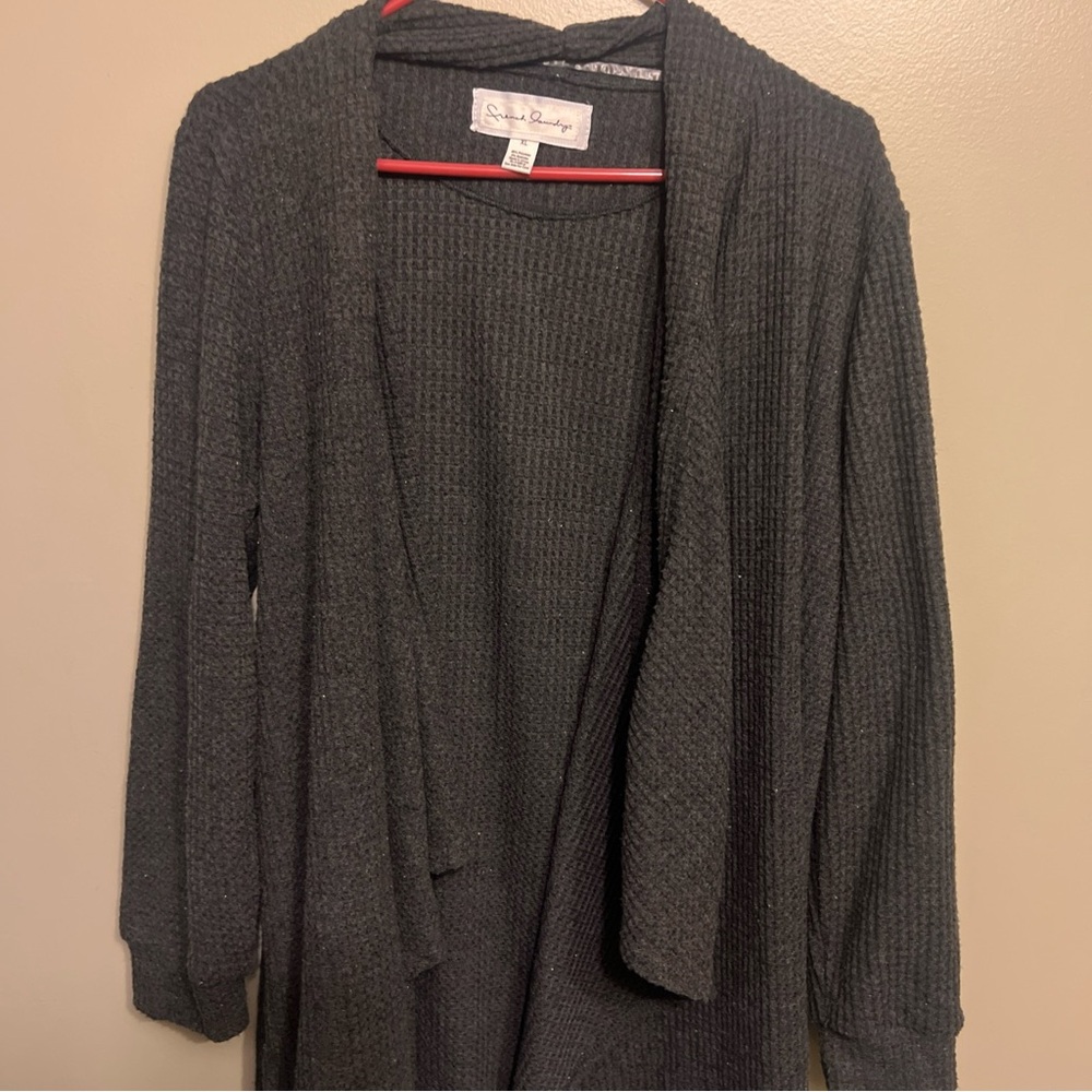 French Laundry - Women’s gray waffle knit open front sweater